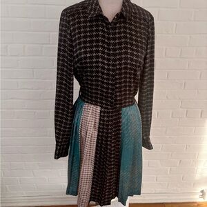 Chic Houndstooth Dress with Color Block Skirt
